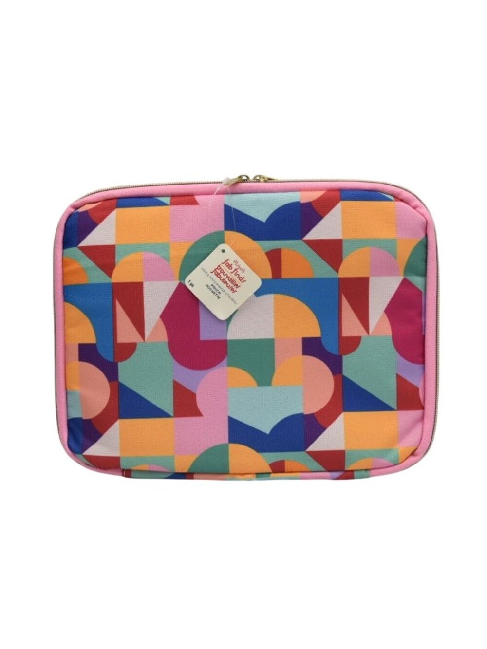 Geometric Print 12" Laptop Sleeve Zipper Case Pink Trim New Fab Finds